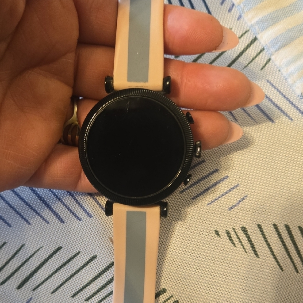 Fossil Black Smartwatch with Cream and Blue Strap